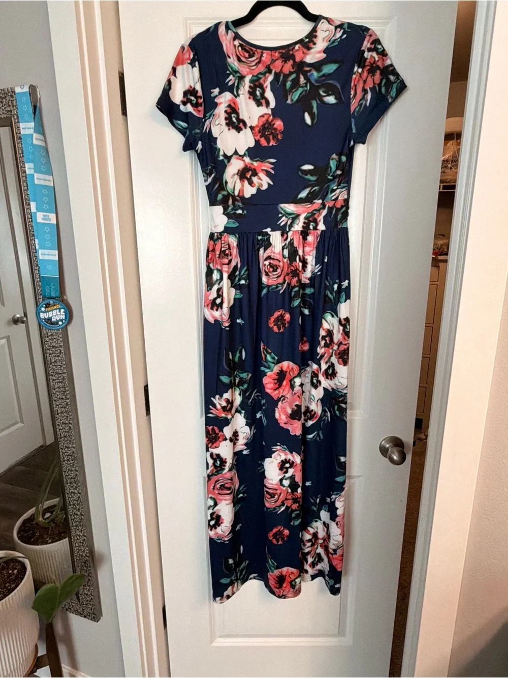 Navy Floral Wrap Maxi Dress with Pink Blooms - Picture 3 of 3